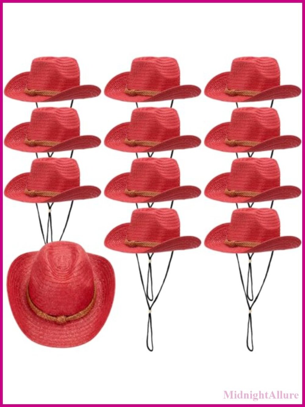 12 Pack Straw Cowboy Hats Adjustable Chin Strap Western Party Bulk